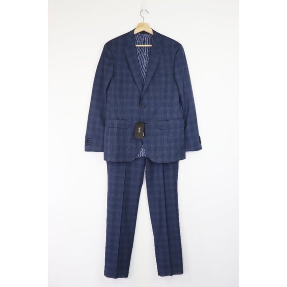 NWT Hugo Boss Jewels Linus Trim Fit Windowpane Wool Suit Set Two Button Navy 36 - Picture 4 of 13
